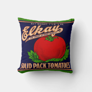 1930s Elkay Solid Pack Tomatoes can label print Throw Pillow