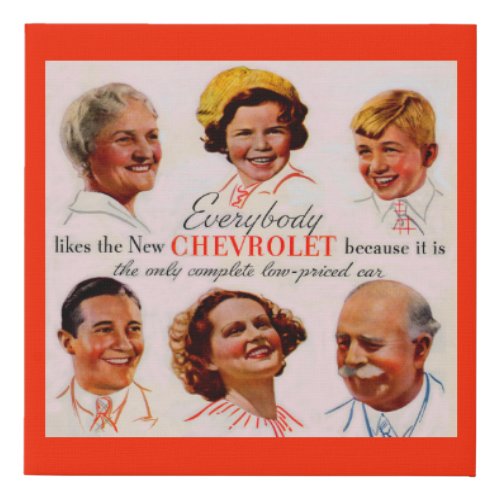 1930s Everybody Likes Chevrolet Faux Canvas Print