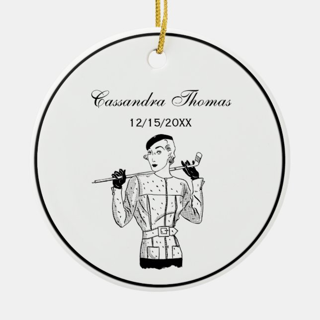 1930s Fashionable Lady Golfer with Golf Ceramic Ornament (Front)
