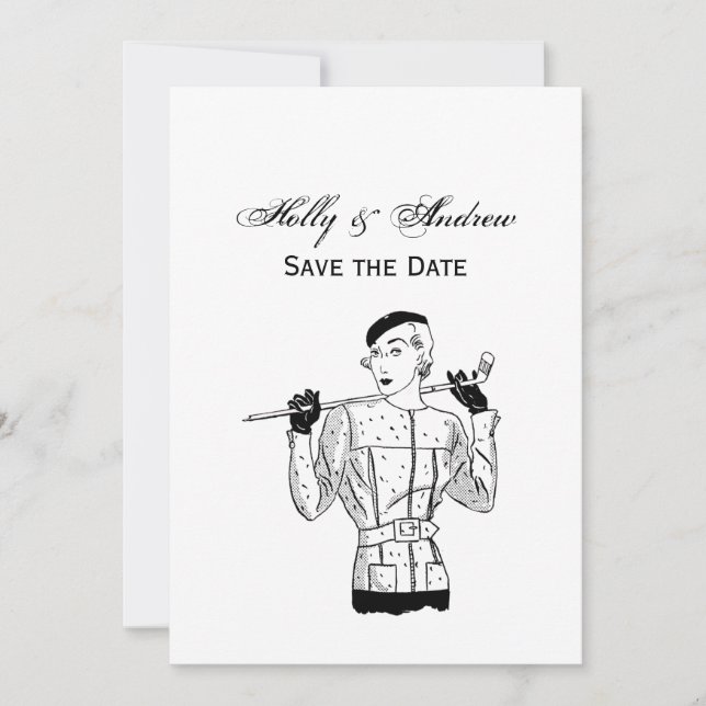 1930s Fashionable Lady Golfer with Golf Club Invitation (Front)