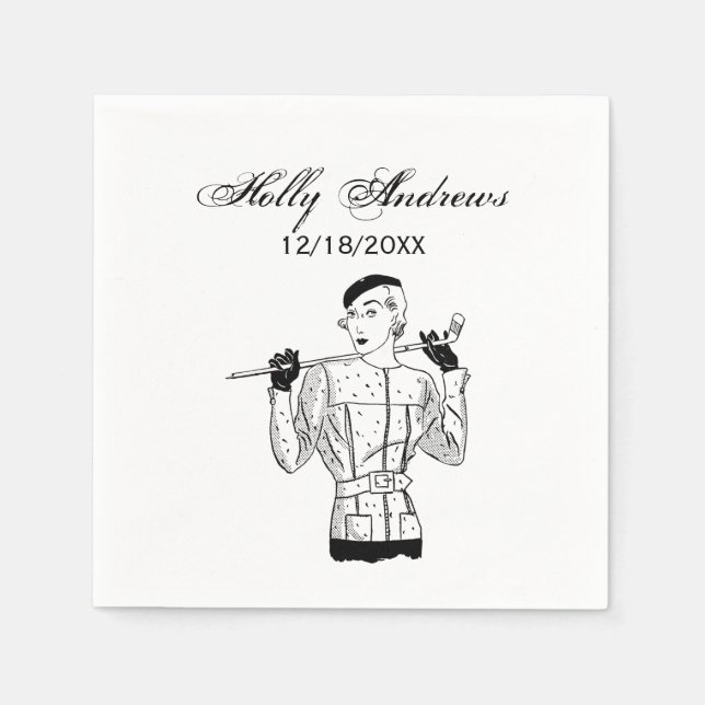 1930s Fashionable Lady Golfer with Golf Club Napkins (Front)