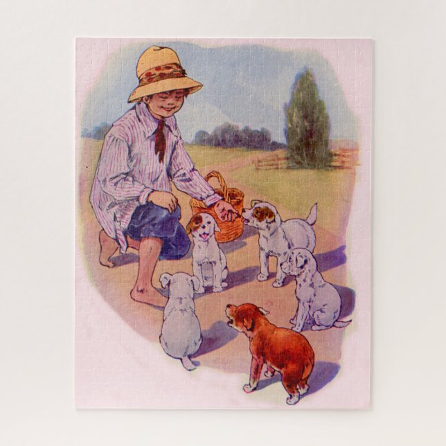 1930s feeding puppies jigsaw puzzle (Vertical)