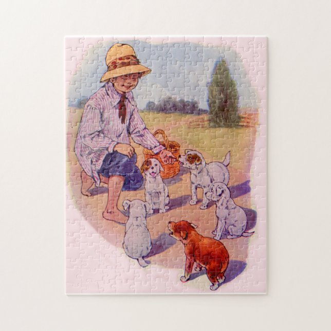 1930s feeding puppies jigsaw puzzle (Vertical)