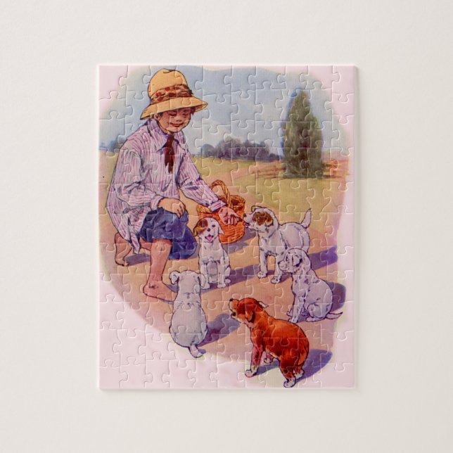 1930s feeding puppies jigsaw puzzle (Vertical)