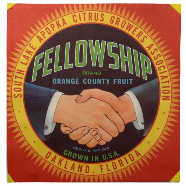 1930s Fellowship Orange County Citrus label Cloth Napkin (Front)