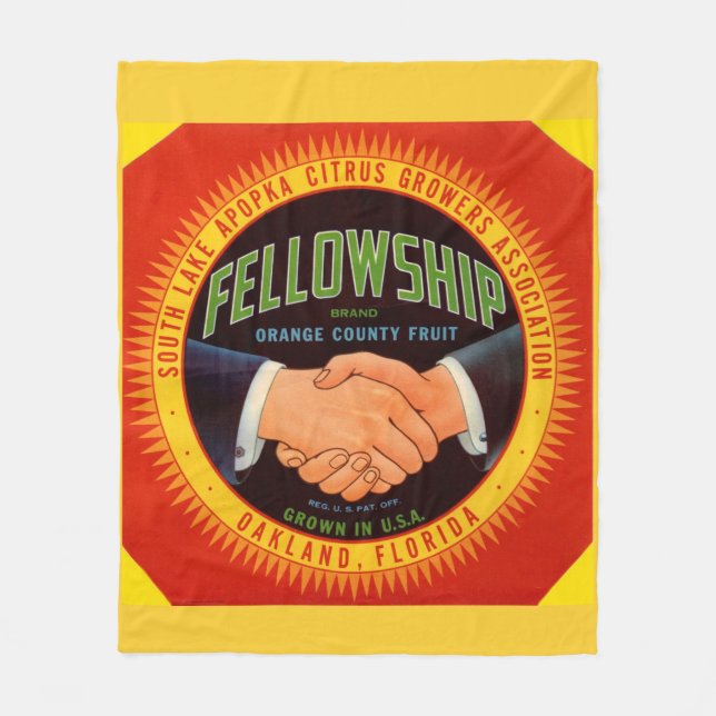 1930s Fellowship Orange County Citrus label Fleece Blanket (Front)