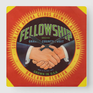 1930s Fellowship Orange County Citrus label Square Wall Clock