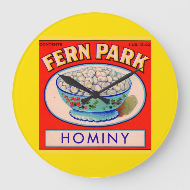 1930s Fern Park hominy grits label Large Clock (Front)