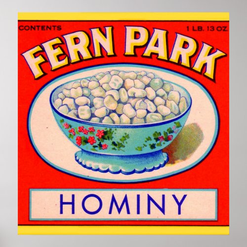 1930s Fern Park hominy grits label Poster