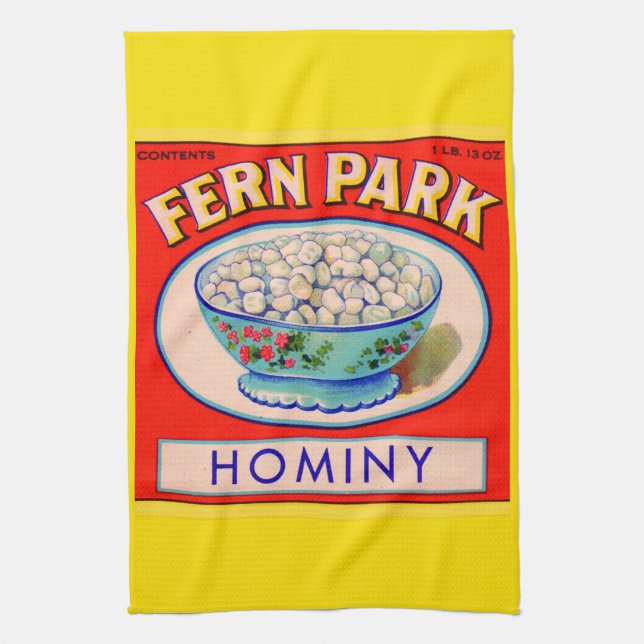 1930s Fern Park hominy grits label print Kitchen Towel (Vertical)