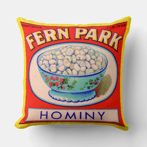 1930s Fern Park hominy grits label print Throw Pillow