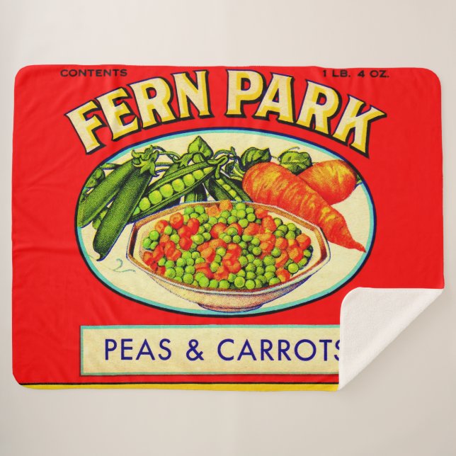1930s Fern Park peas and carrots label Sherpa Blanket (Front (Horizontal))