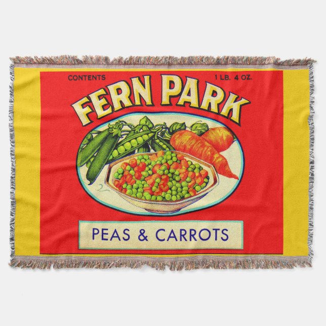 1930s Fern Park peas and carrots label Throw Blanket (Front)