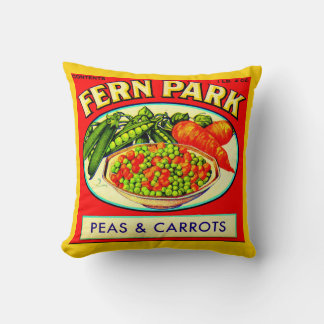 1930s Fern Park peas and carrots label Throw Pillow