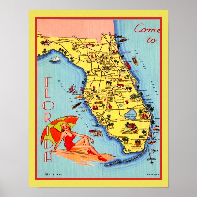 1930's Florida Beach Travel Poster (Front)