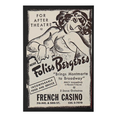 1930s Folies Bergere ad Faux Canvas Print