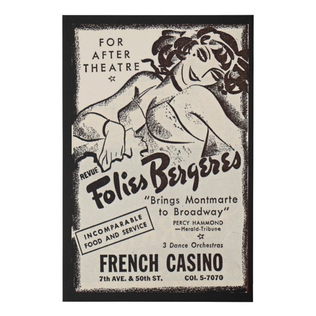 1930s Folies Bergere ad Faux Canvas Print (Front)