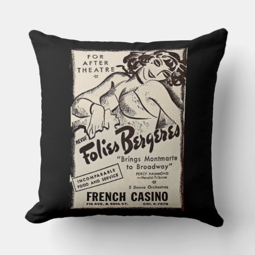 1930s Folies Bergere ad print Throw Pillow