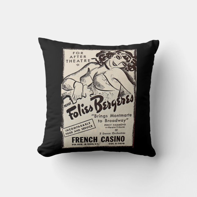 1930s Folies Bergere ad print Throw Pillow (Front)