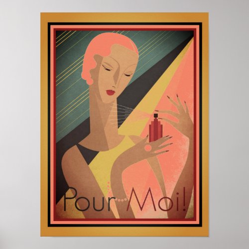 1930sFrench Art Deco Pour Moi Perfume Poster