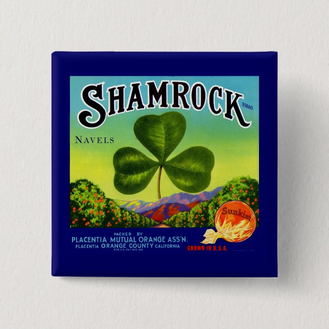 1930s fruit crate label Shamrock Navel Oranges Button (Front)