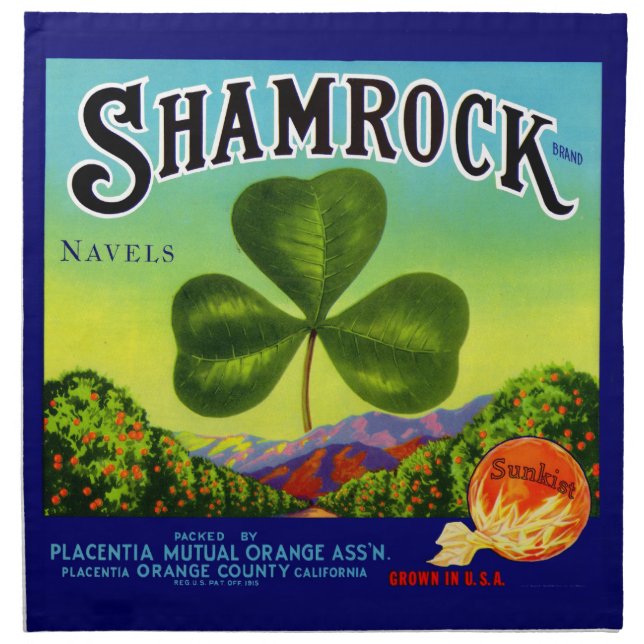 1930s fruit crate label Shamrock Navel Oranges Cloth Napkin (Front)