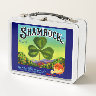 1930s fruit crate label Shamrock Navel Oranges Metal Lunch Box