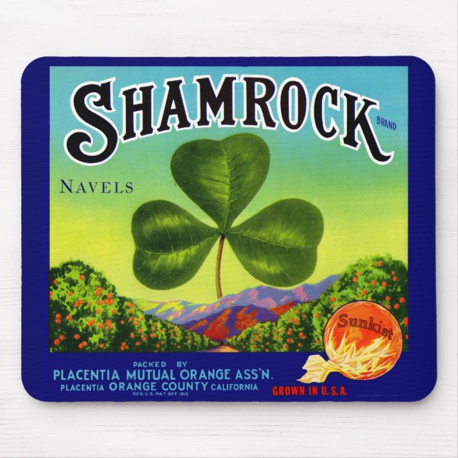 1930s fruit crate label Shamrock Navel Oranges Mouse Pad (Front)