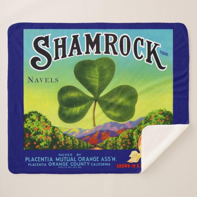 1930s fruit crate label Shamrock Navel Oranges Sherpa Blanket (Front (Horizontal))