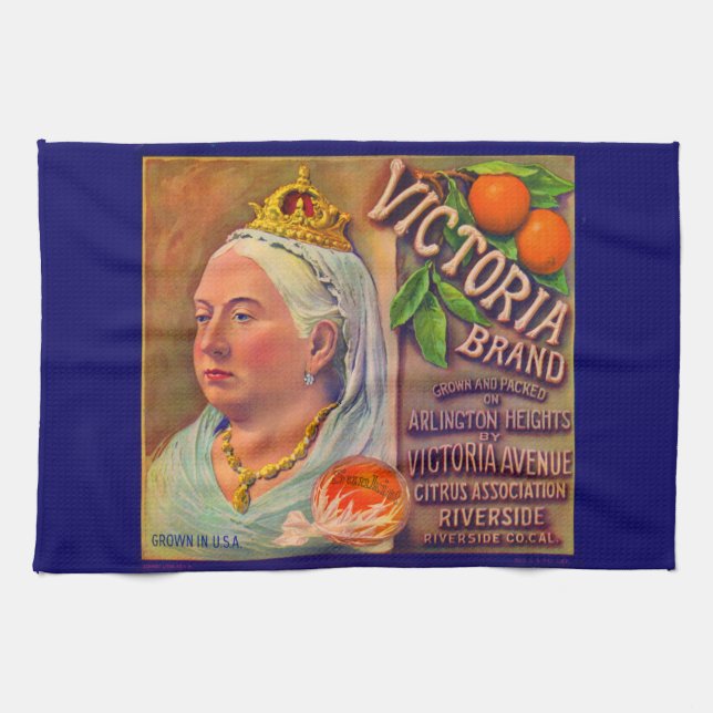 1930s fruit crate label Victoria brand oranges Kitchen Towel (Horizontal)