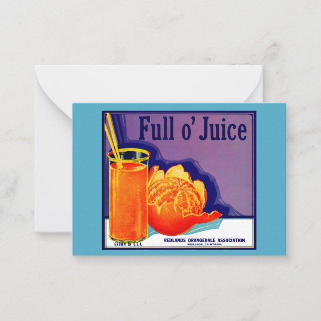 1930s Full o’ Juice orange crate label Note Card (Front)