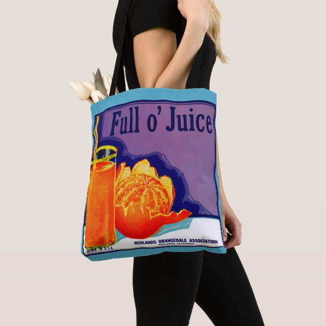 1930s Full o’ Juice orange crate label print Tote Bag (Close Up)