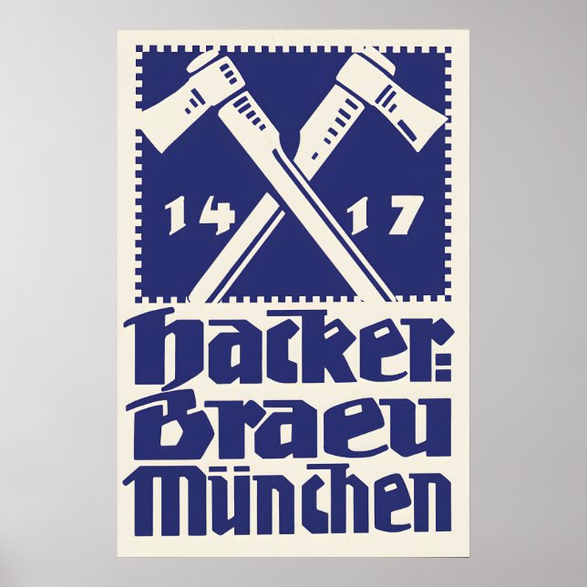 1930s German Beer advertisement Poster Hackerbräu (Front)