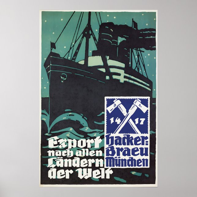 1930s German Beer Poster Hackerbräu München (Front)