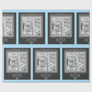 1930's Gifts for Baby Store Window Black Blue Wrapping Paper