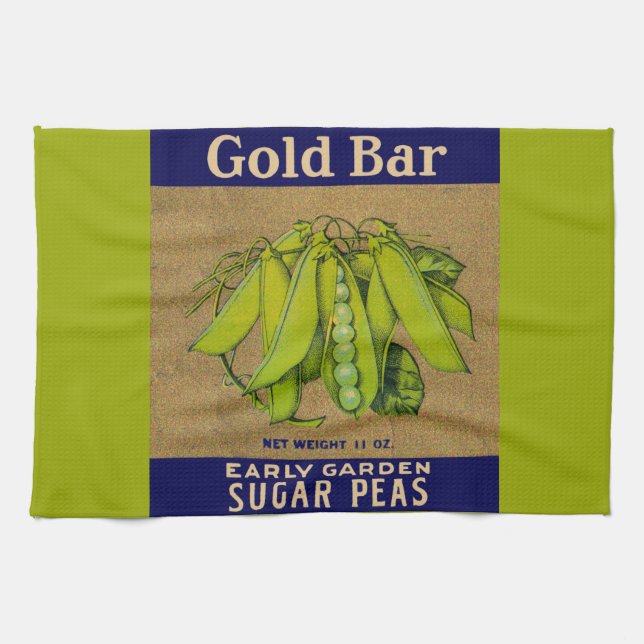 1930s Gold Bar sugar peas can label Kitchen Towel (Horizontal)