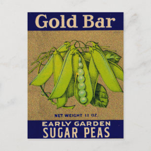 1930s Gold Bar sugar peas can label Postcard
