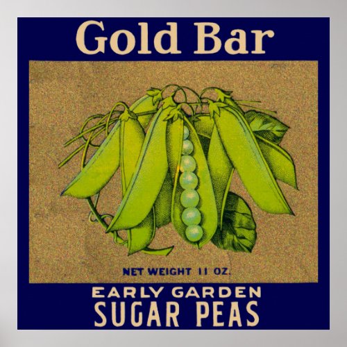 1930s Gold Bar sugar peas can label Poster