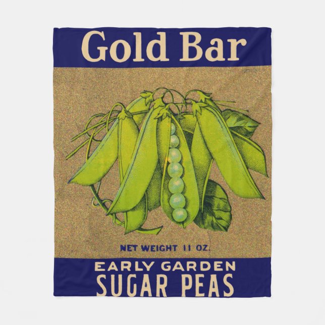 1930s Gold Bar sugar peas can label print Fleece Blanket (Front)