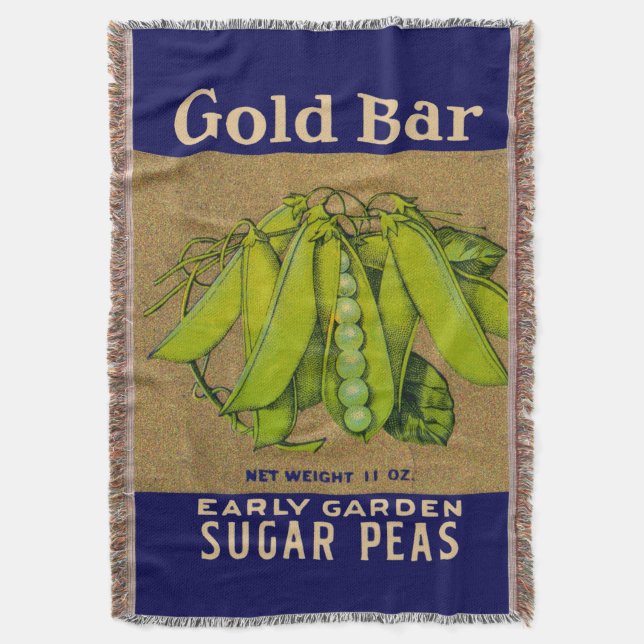 1930s Gold Bar sugar peas can label Throw Blanket (Front Vertical)