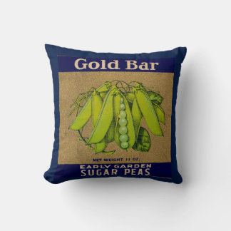 1930s Gold Bar sugar peas can label Throw Pillow