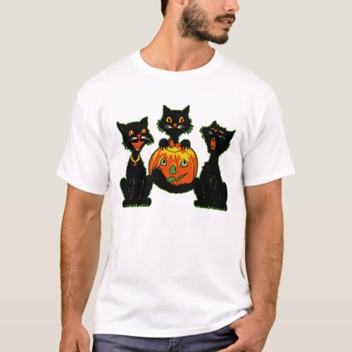 1930s Halloween Black Cats With Jack OLantern T_Shirt