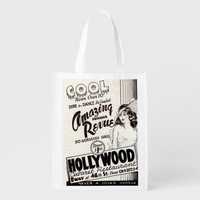 1930s Hollywood Cabaret Restaurant ad print Grocery Bag (Front)