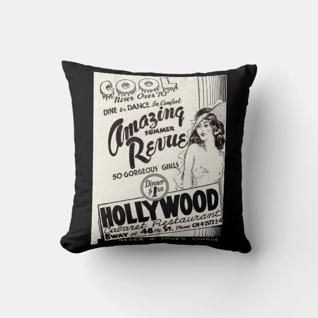 1930s Hollywood Cabaret Restaurant ad print Throw Pillow (Front)