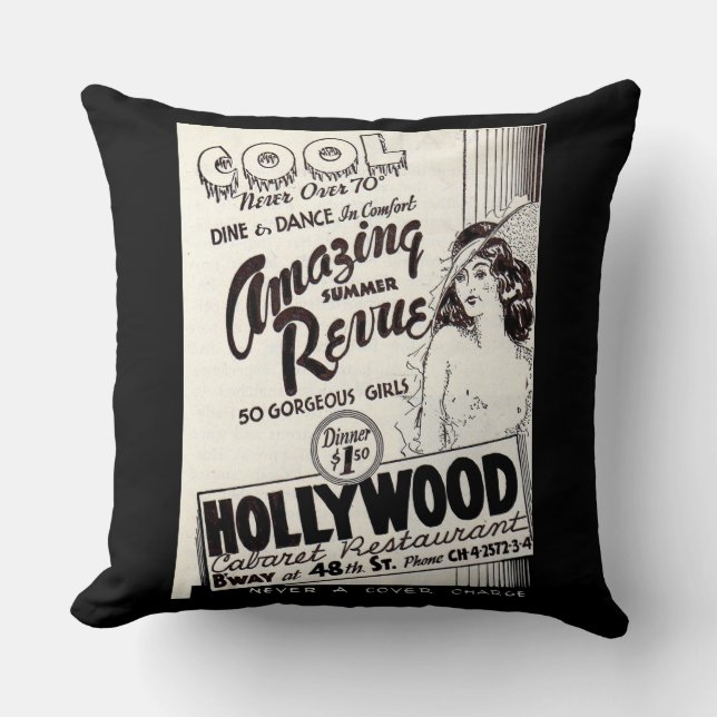 1930s Hollywood Cabaret Restaurant ad Throw Pillow (Front)