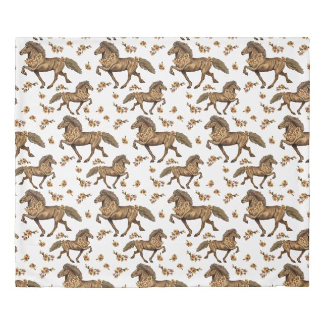 1930s Icelandic Horse and Flowers Duvet Cover (Front)