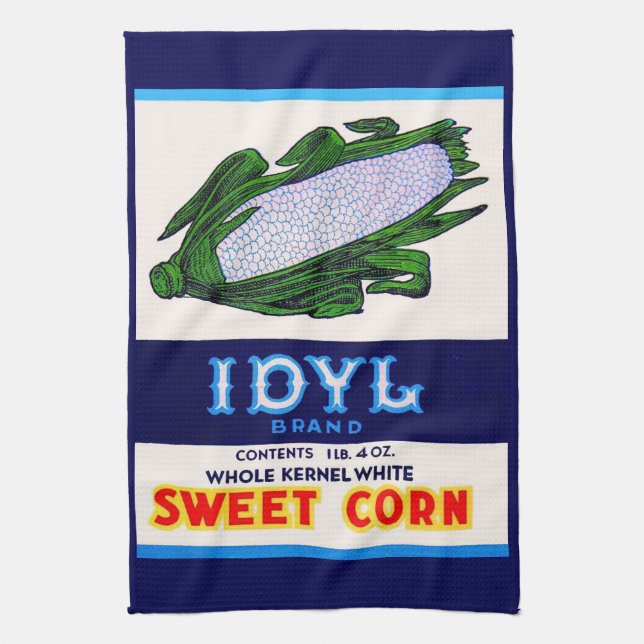 1930s Idyl Sweet Corn label print Kitchen Towel (Vertical)