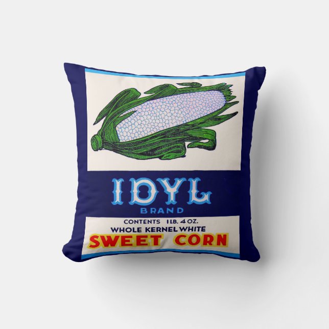 1930s Idyl Sweet Corn label print Throw Pillow (Front)