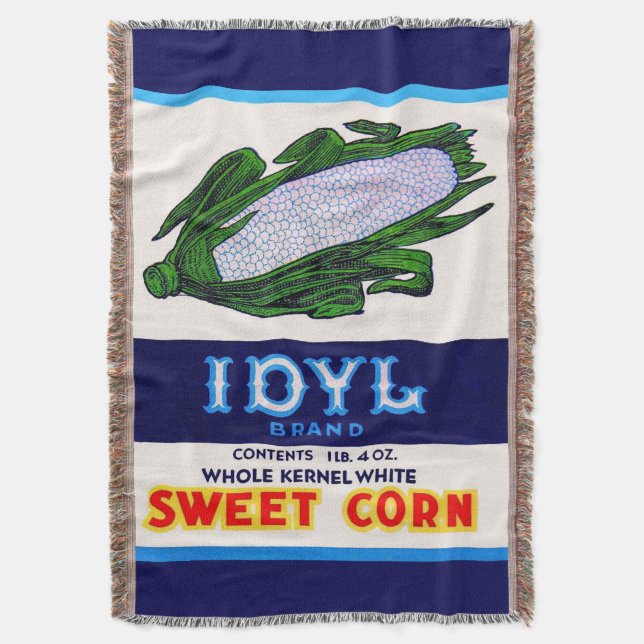 1930s Idyl Sweet Corn label Throw Blanket (Front Vertical)