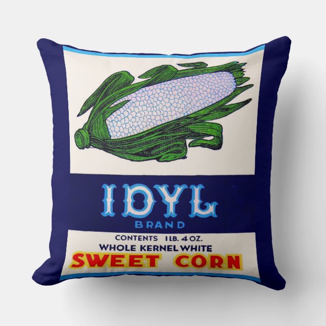1930s Idyl Sweet Corn label Throw Pillow (Front)